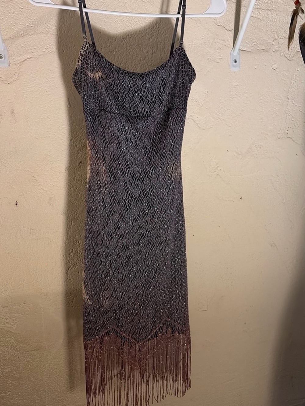 City Triangles Brown Metallic Fringe Midi Dress
